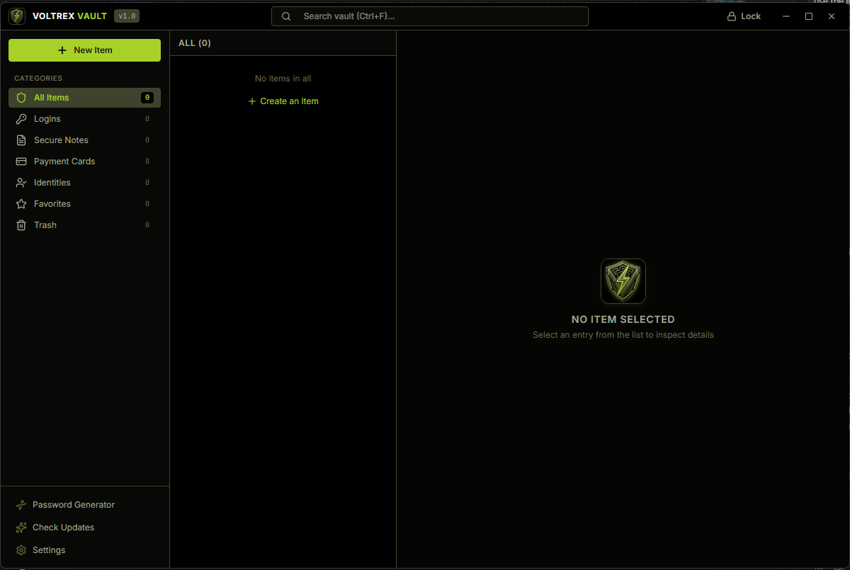 Voltrex Vault Main Interface
